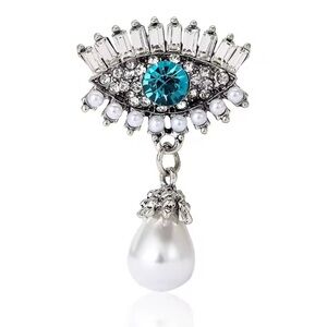 Azure Eye of Elegance Pearl Silver Brooch